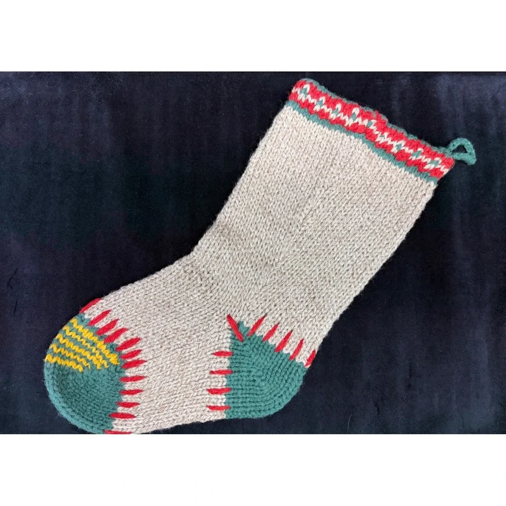 Vintage Hand Knit Stocking Christmas Stocking Cabin Core Cozy Cabin Handmade